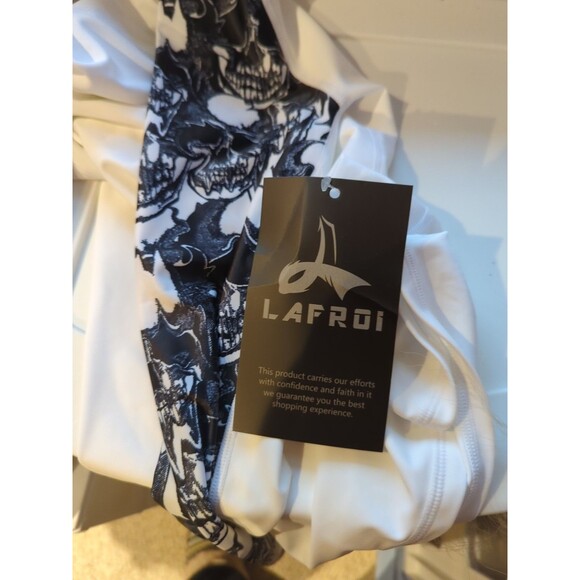 LAFROI Burst Maximum Performance Rash Guard Shirt Mens M White Black Skulls - Picture 6 of 8